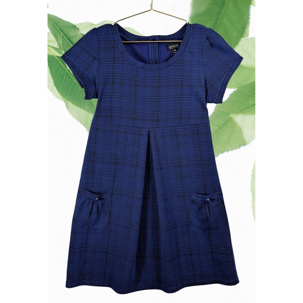 Enfocus 16W Blue Black Plaid Empire Shift Dress Short‎ Sleeve Pockets Women's